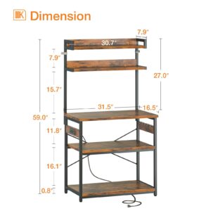 ODK Bakers Rack with Power Outlet, Coffee Bar with Storage 5-Tiers, Microwave Stand Kitchen Rack 16.5 * 23.6 * 59 inches, Kitchen Shelf, Rustic Brown