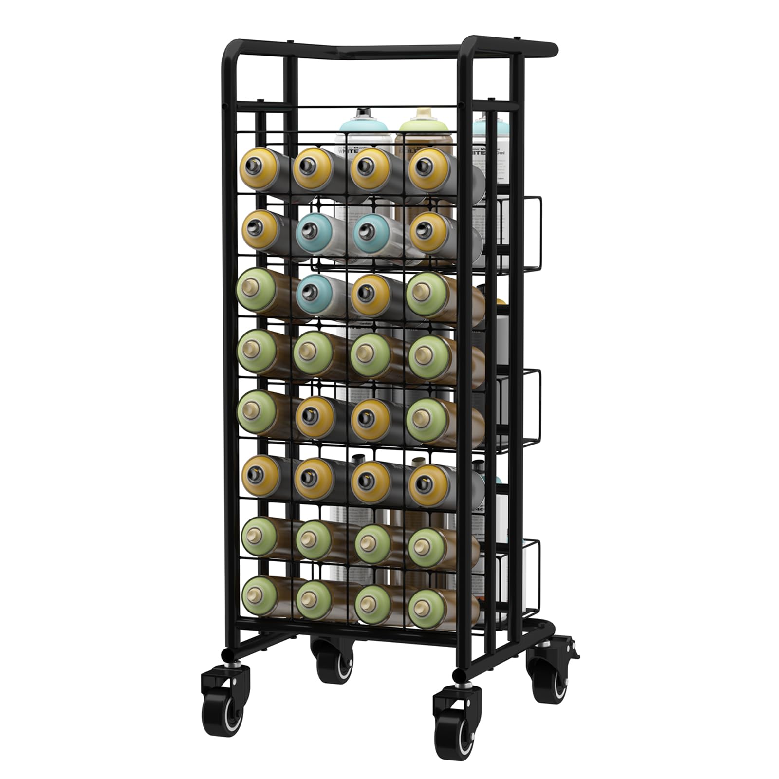 yeshine 32 Can Spray Paint Cart Spray Paint Storage Rack Metal Spray Can Holders Heavy Duty Spray Paint or Lube Can Aerosol Can Holder Spray Paint Can Rack Organizer for Garage and Craft Workroom