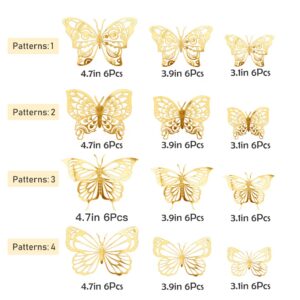 72 pcs 3D Butterfly Wall Decor Stickers, Gold Butterfly Party Decorations Butterfly Wall Decals Butterfly Bedroom Classroom Wedding Cake Balloon Baby Shower Decor Aesthetic for Girl,4 Styles 3 Sizes