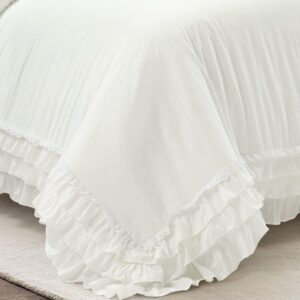 Lush Decor Ella Ruffle Lace 100% Cotton 3 Piece Duvet Cover Set, Full/Queen, White