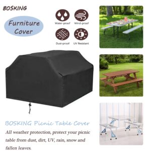 BOSKING 73 Inch Waterproof Picnic Table Cover Black Outdoor Folding Picnic Table Chair Covers Patio Camping Table Bench Covers Rectangle Furniture Cover for Outdoor Backyard Patio Deck Porch (73x59x31.5in)