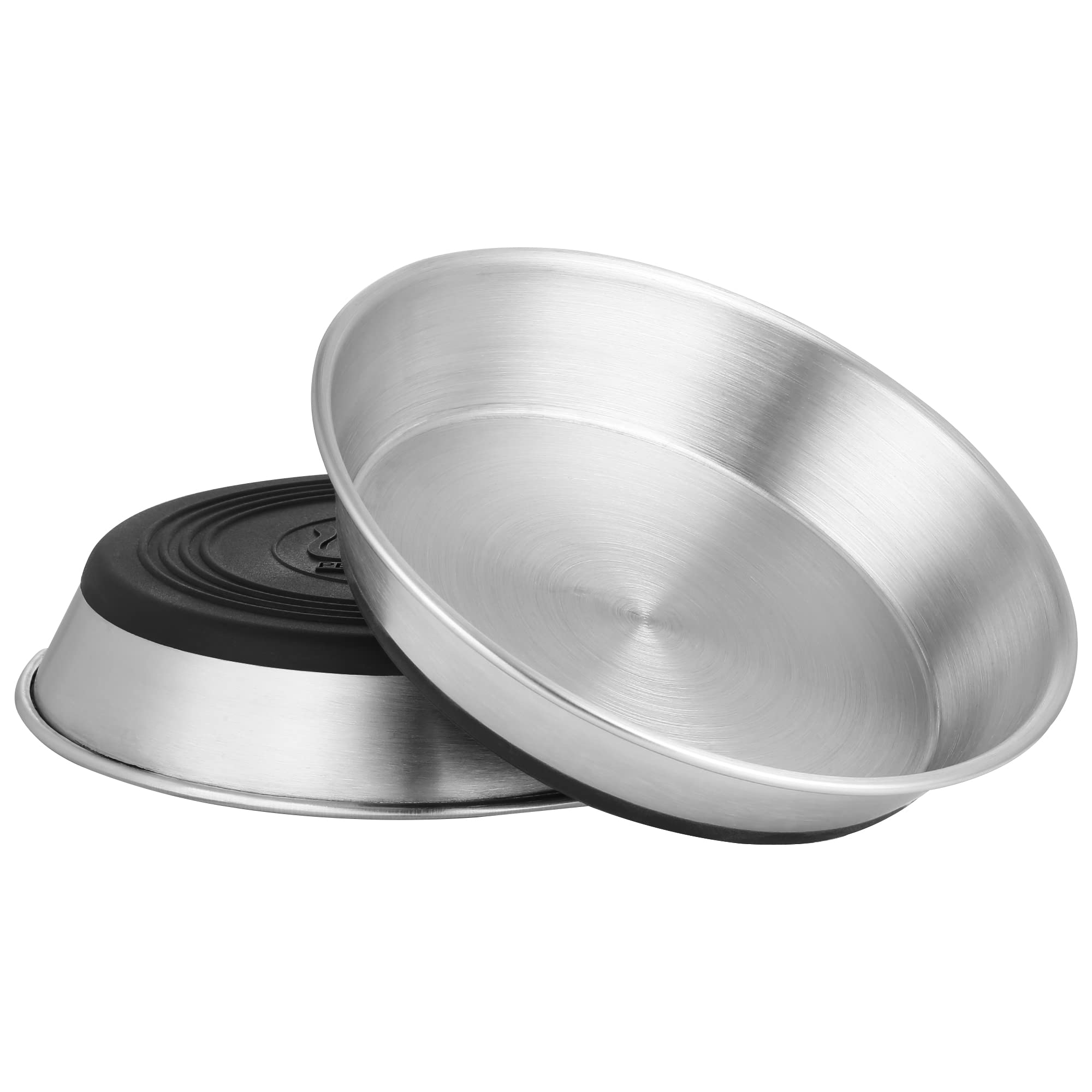 WROSWT Stainless Steel Cat Bowls,Whisker Friendly Shallow Cat Dishes for Food and Water,Non-Slip Silicone Bottom,Heavy Duty,Replacement Kitten Metal Plate for Elevated Stands,2 Pack