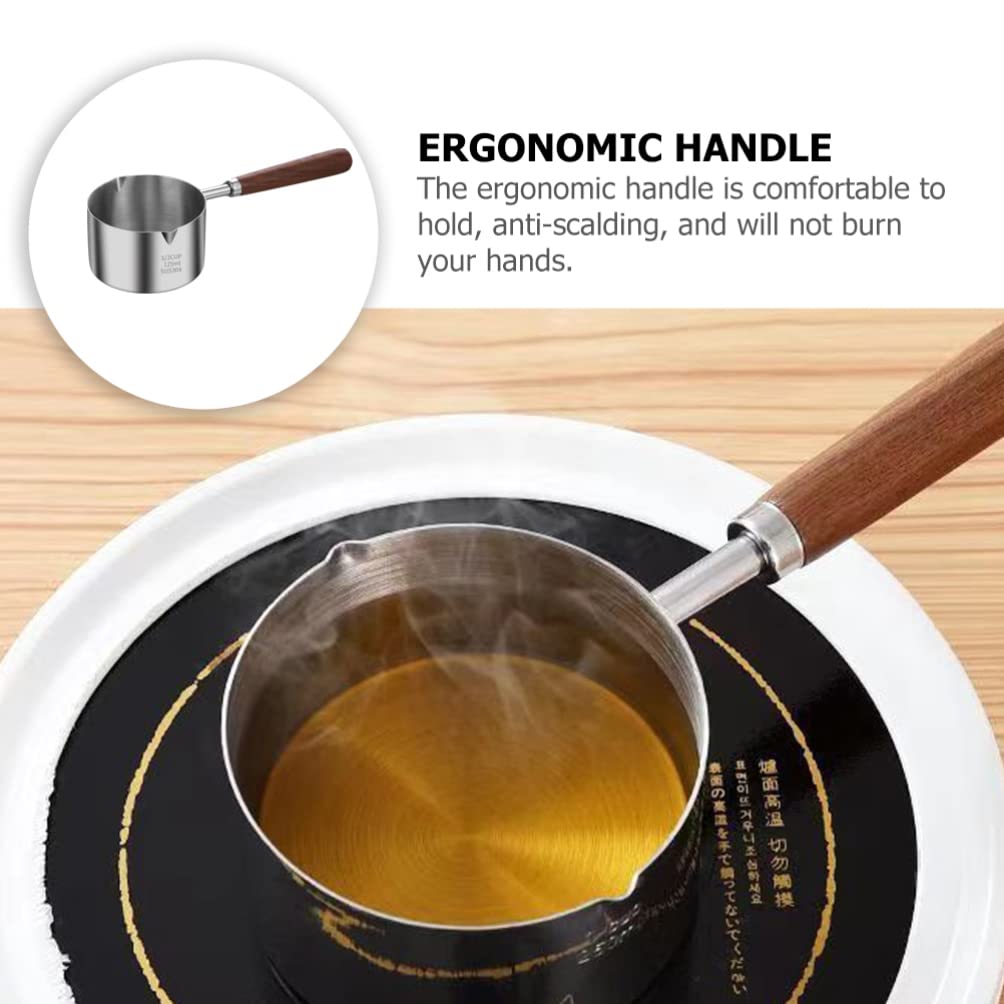 Sauce Pan 250ML Saucepan Stainless Steel Sauce Pot Double Spout Oil Pan Warming Pot Frothing Pitcher Dishwasher Safe for Home Kitchen Cookware Accessories