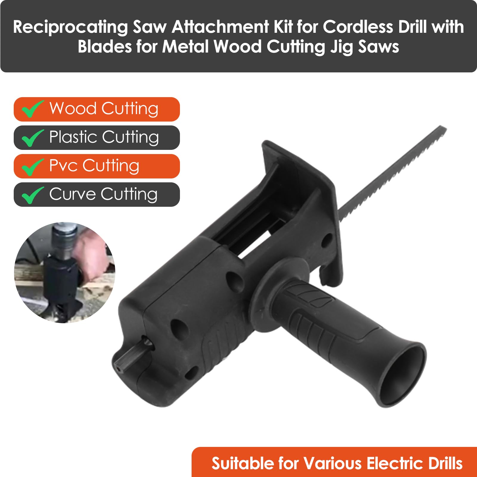 Reciprocating Saw Attachment for Drill Kit for Cordless Drill with Blades for Metal Wood Cutting Jig Saws