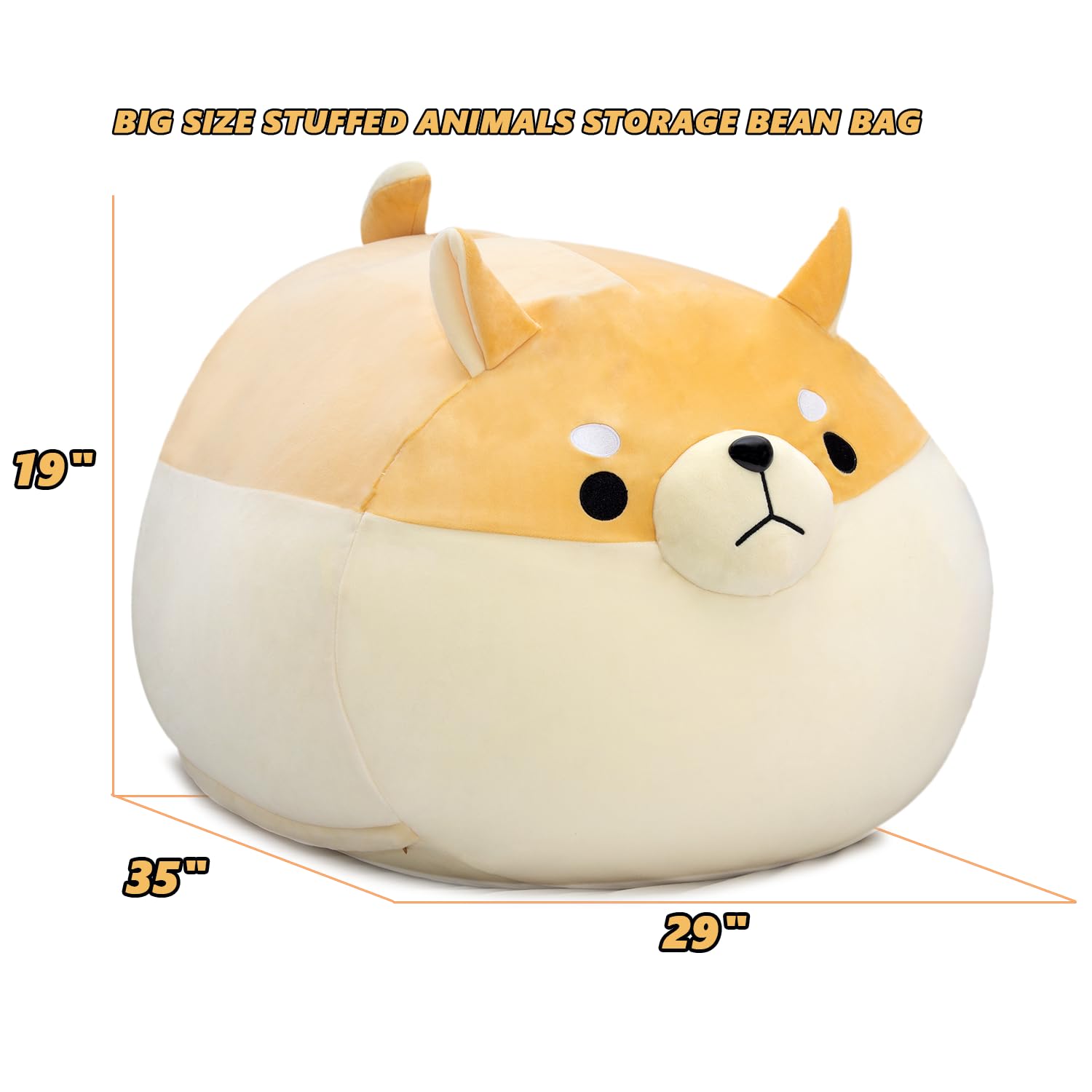 Stuffed Animal Storage Bean Bag Chair Cover for Kids Yellow Dog Shiba Inu Bean Bag Chair for Girls XX-Large Size Toy Organizer Cover Only Without Filling