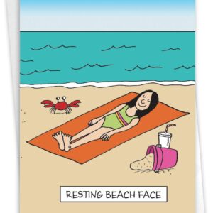 NobleWorks - Funny Birthday Greeting Card with 5 x 7 Inch Envelope (1 Card) Bday Beach Face C10279BDG