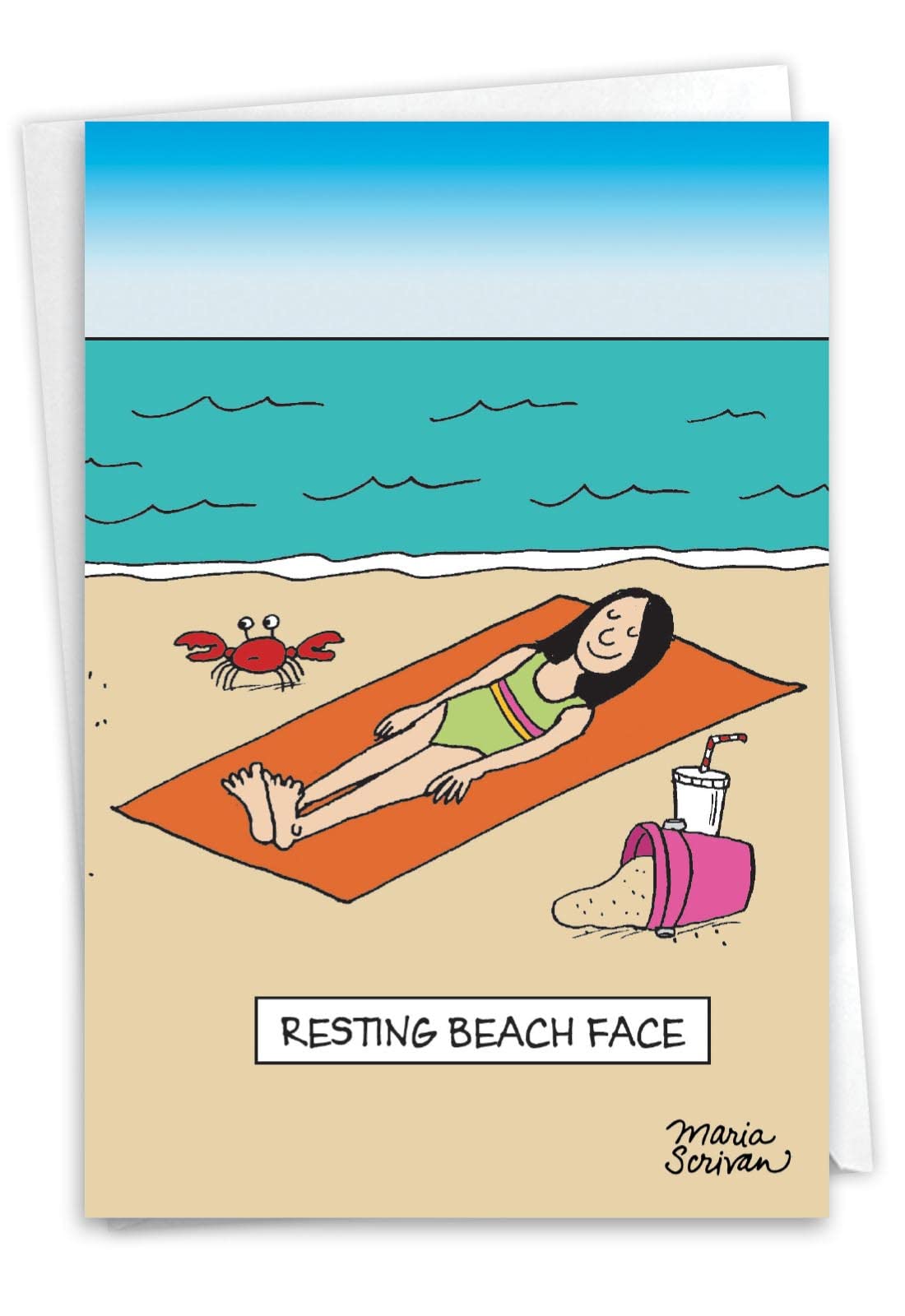 NobleWorks - Funny Birthday Greeting Card with 5 x 7 Inch Envelope (1 Card) Bday Beach Face C10279BDG