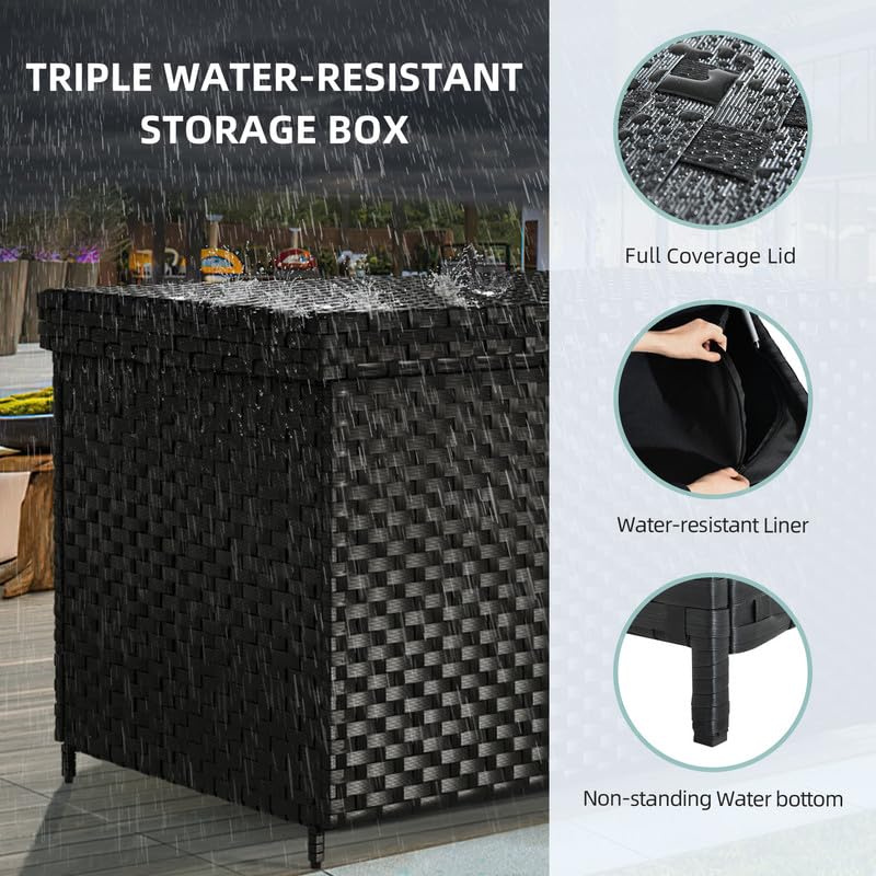 YITAHOME 230 Gallon Wicker Deck Box, XXL All-Weather Outdoor Storage Box, Rattan Storage Bin for Patio Furniture, Outdoor Cushions, Pool Storage and Garden Tools - Black