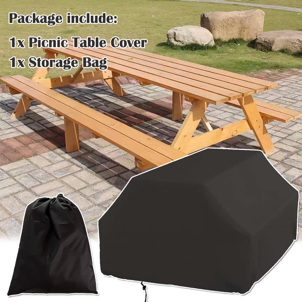 BOSKING 73 Inch Waterproof Picnic Table Cover Black Outdoor Folding Picnic Table Chair Covers Patio Camping Table Bench Covers Rectangle Furniture Cover for Outdoor Backyard Patio Deck Porch (73x59x31.5in)