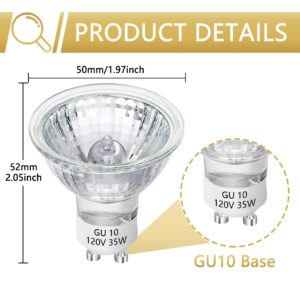 GU10 Halogen Bulb 35W Halogen Bulb 6 Packs, 120v Dimmable, 2700k Warm White Light, GU10+C MR16 Halogen Bulb, with Glass Cover, Long Service Life, Used for Track and Embedded Lighting, Range Hood