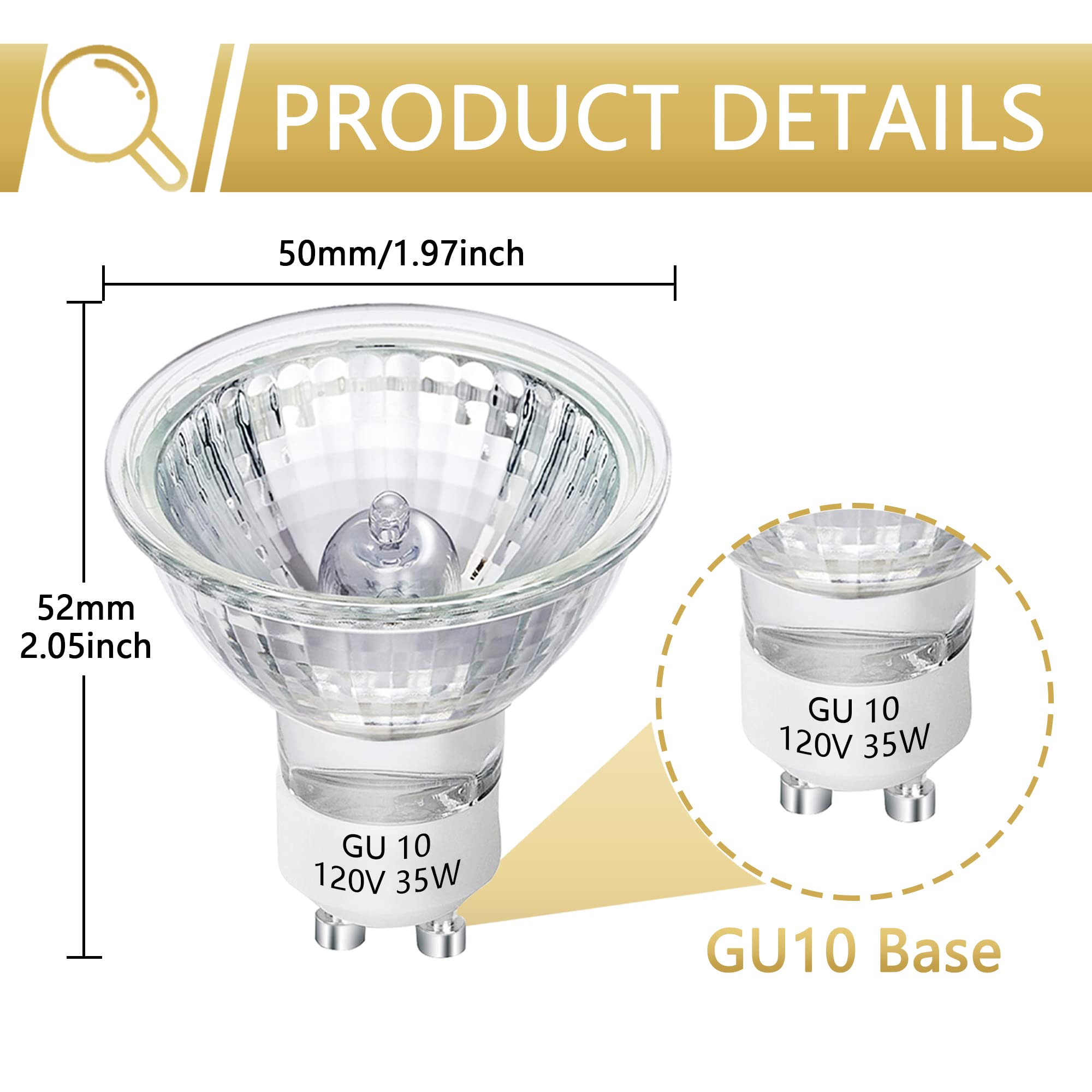 GU10 Halogen Bulb 35W Halogen Bulb 6 Packs, 120v Dimmable, 2700k Warm White Light, GU10+C MR16 Halogen Bulb, with Glass Cover, Long Service Life, Used for Track and Embedded Lighting, Range Hood