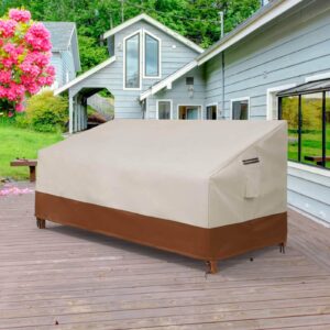 RICHIE Heavy Duty Patio Sofa Cover, 100% Waterproof Outdoor Patio Furniture 3-Seater Couch Covers with Air Vent and Adjustable Straps and Cord, 79"x 37"x 35", Brown (58" Wx33" Dx31" H - Beige&Brown)