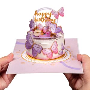 Paper Love Butterfly Birthday Cake, 3D Pop Up Birthday Card, For Adults or Kids - 5"x7" Cover - Includes Envelope and Note Tag