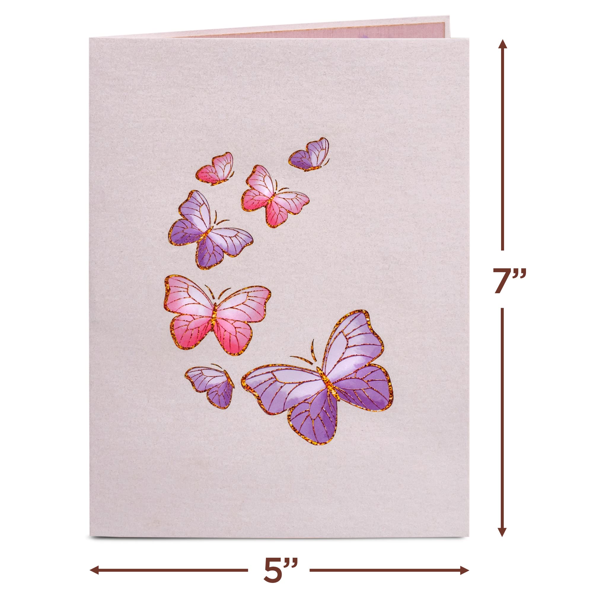 Paper Love Butterfly Birthday Cake, 3D Pop Up Birthday Card, For Adults or Kids - 5"x7" Cover - Includes Envelope and Note Tag