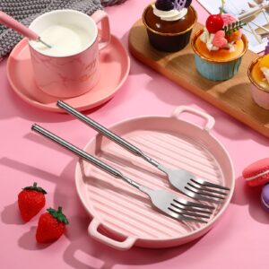 2 Pcs Dinner Extendable Fork Stainless Steel Adjustable BBQ Telescopic Extendable Dinner Fruit Dessert Long Handle Fork Cutlery Anti Rust Sturdy for Cooking Toasting Sausage Vegetable, 8.46-21.65 Inch