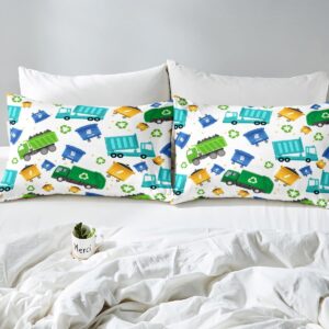 Feelyou Cartoon Garbage Truck Duvet Cover Green Trash Truck Bedding Set for Kids Boys Girls Teens Green Vehicle Car Comforter Cover Garbage Truck Toy Print Bed Set 2Pcs Zipper Twin Size (No Comforter)