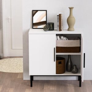 REHOOPEX Storage Cabinet, Modern Accent Buffet Cabinet, Free Standing Sideboard and Buffet Storage with Door, Wood Buffet Sideboard for Bedroom, Living Room, Kitchen or Hallway (1, White)