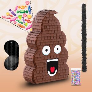 Funny Poop Piñata 4-Piece Set perfect for Birthday Parties, Decorations, Emoticon Parties, Fun shape, Great Party Addition for kids, teens, and adults (17”X10”) durable!