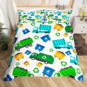 feelyou cartoon garbage truck duvet cover green trash truck bedding set for kids boys girls teens green vehicle car comforter cover garbage truck toy print bed set 2pcs zipper twin size (no comforter)