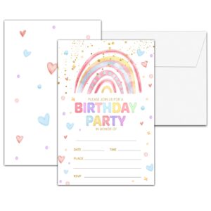 chuxvon birthday party invitations, rainbow heart birthday invitations, double-sided fill in birthday invites, birthday party favors decorations supplies, 20 cards with 20 envelopes(invite-a01)