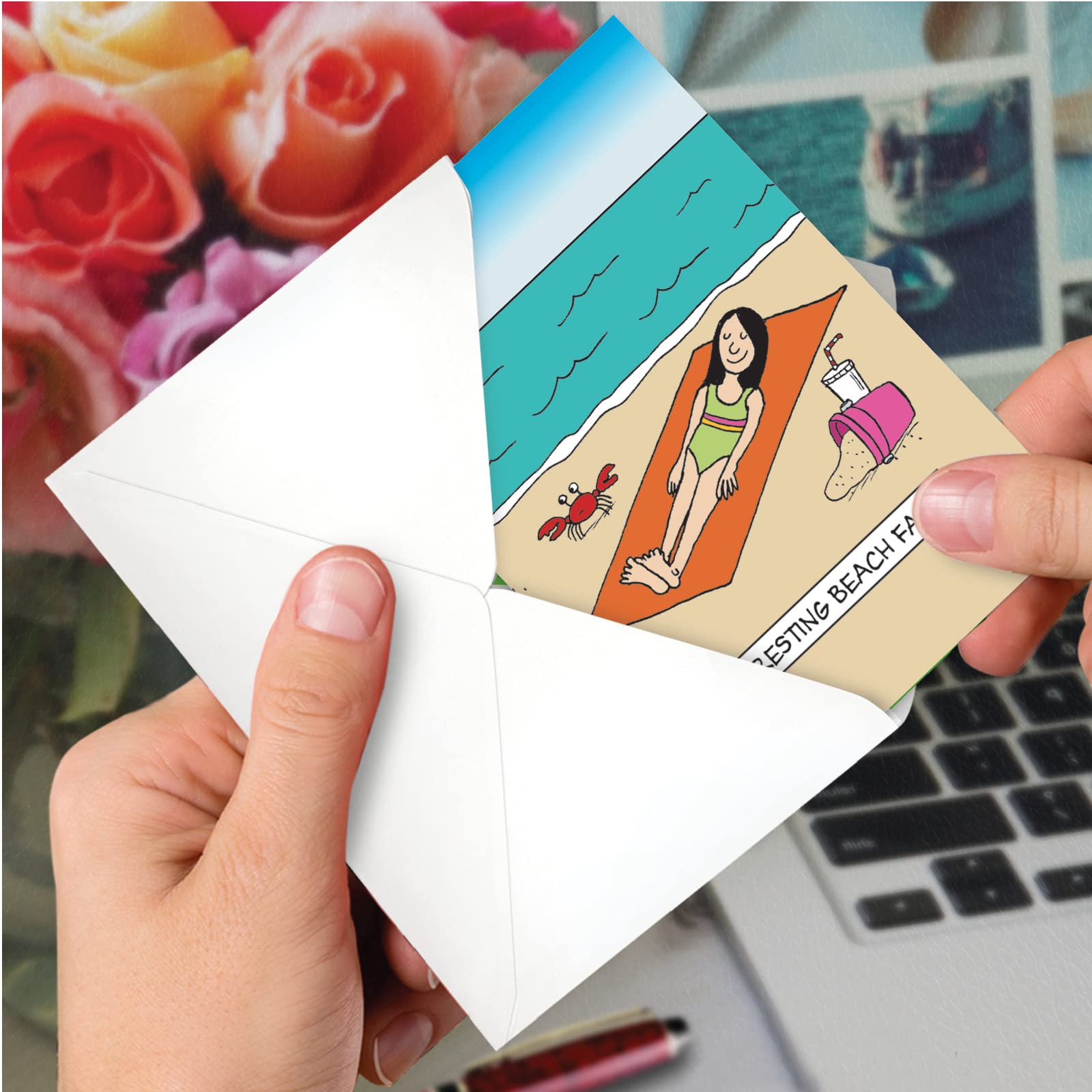 NobleWorks - Funny Birthday Greeting Card with 5 x 7 Inch Envelope (1 Card) Bday Beach Face C10279BDG