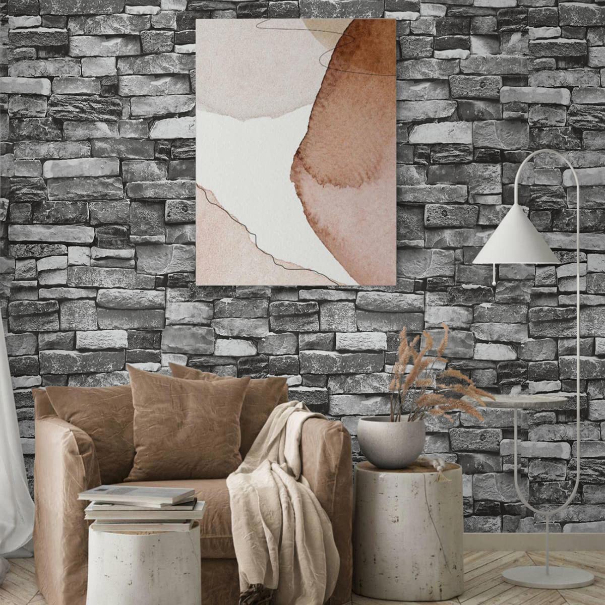 lenify Brick Wallpaper Peel and Stick Stone Wallpaper 17.7inch x 118.1inch Grey Stone Brick Paper Faux Stone Peel and Stick Wallpaper Grey Brick Self Adhesie Paper Modern Decorative Waterproof Vinyl