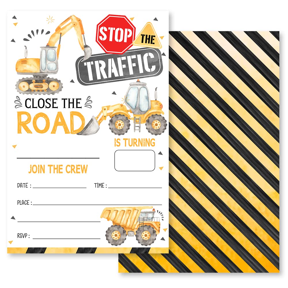 Grace Yonks Construction Birthday invitation, Dump Truck Party invite, Construction Birthday, 20 Invitations and Envelopes, Birthday party Invitations, Birthday Party Supplies.(075)