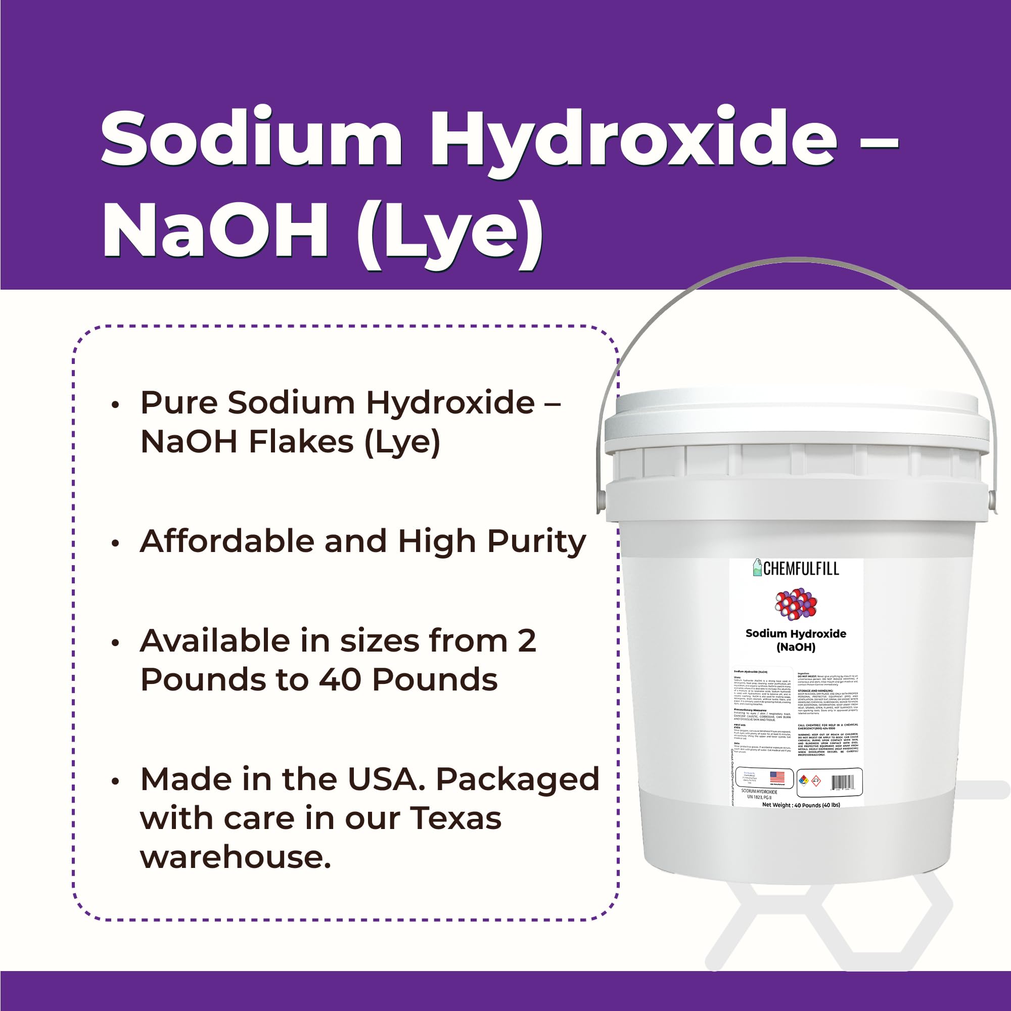 Chemfulfill Sodium Hydroxide – NaOH Flakes (Lye) (2 Pounds (2 lbs))