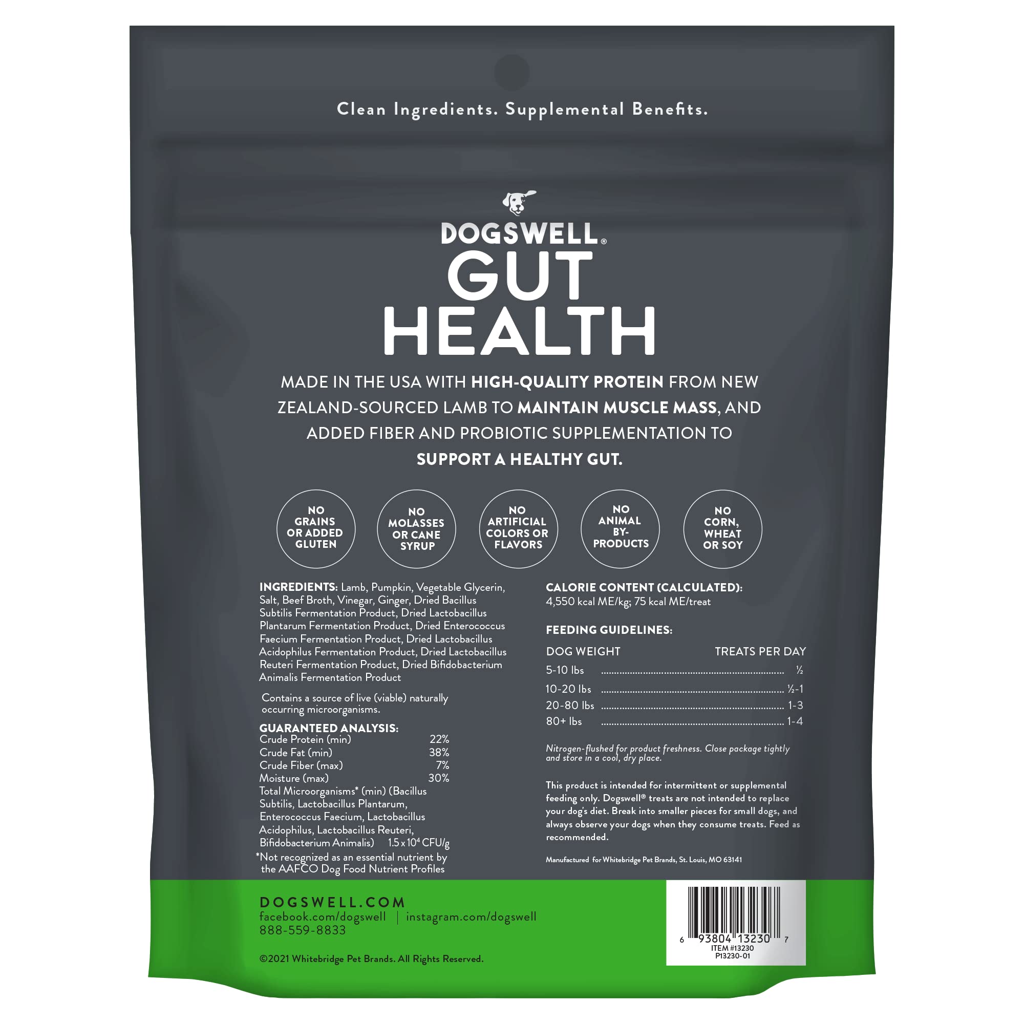 DOGSWELL Gut Health Meaty Jerky Dog Treats, Lamb, 10 oz. Pouch