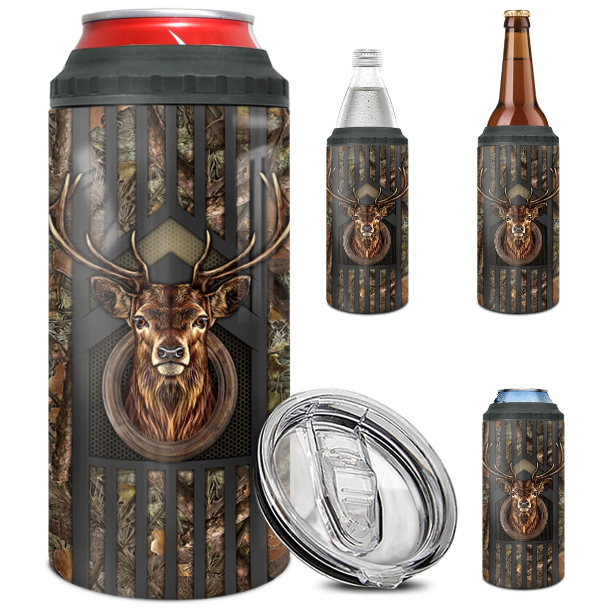 winorax Deer Hunting Tumbler 4-in-1 Can Cooler Hunter Gifts For Men Hunters Stainless Steel 16oz Thermos Insulated Tumblers Travel Coffee Mug Cup With Lid Cups Gift For Men Women Dad Papa