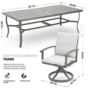 HAPPATIO Aluminum 9 Piece Patio Dining Set, Outdoor Swivel Dining Chairs and Dining Table, Aluminum Outdoor Dining Set for 8, Patio Dining Furniture with Washable Cushions (Gray)