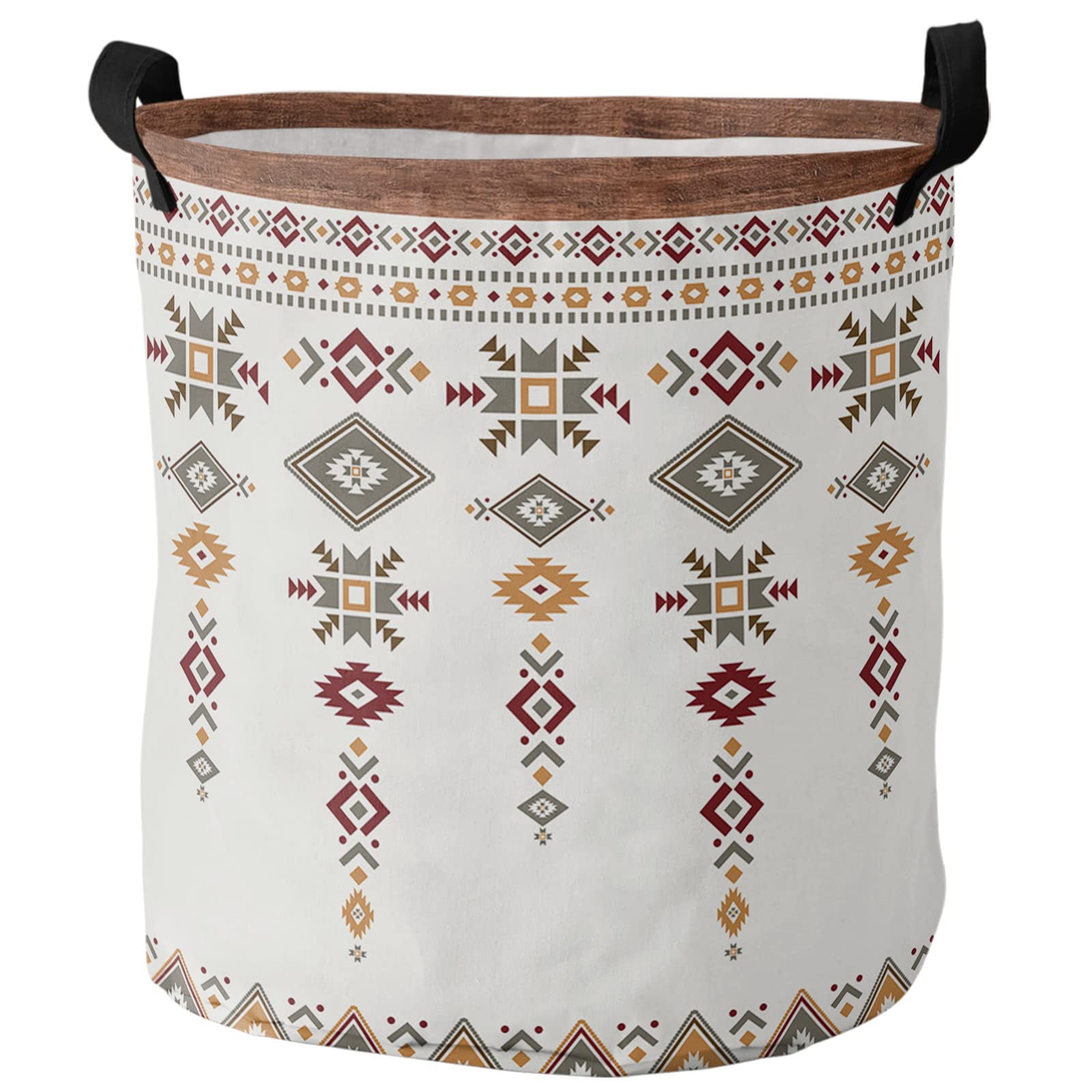 Big Laundry Basket Storage, Southwest Native American Tribal Totem Boho Waterproof Canvas Laundry Hamper, Round Collapsible Basket with Handles for Nursery Laundry Room Home Office