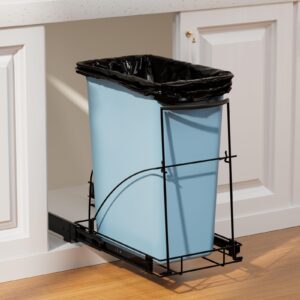 pull out trash can under cabinet，under sink garbage can pull out，heavy duty cabinet trash can pull out kit，35qt sliding trash can cabinet pull out for kitchen，black (trash can not included)