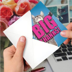 NobleWorks Birthday Thank You Paper Card with 5 x 7 Inch Envelope (1 Card) Cat Big Thanks C2368DTBG