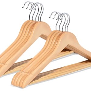 Premium 10-Piece Set of Wooden Hangers - Durable & Elegant Closet Organizers for Home and Wardrobe Enhancement (Natural)