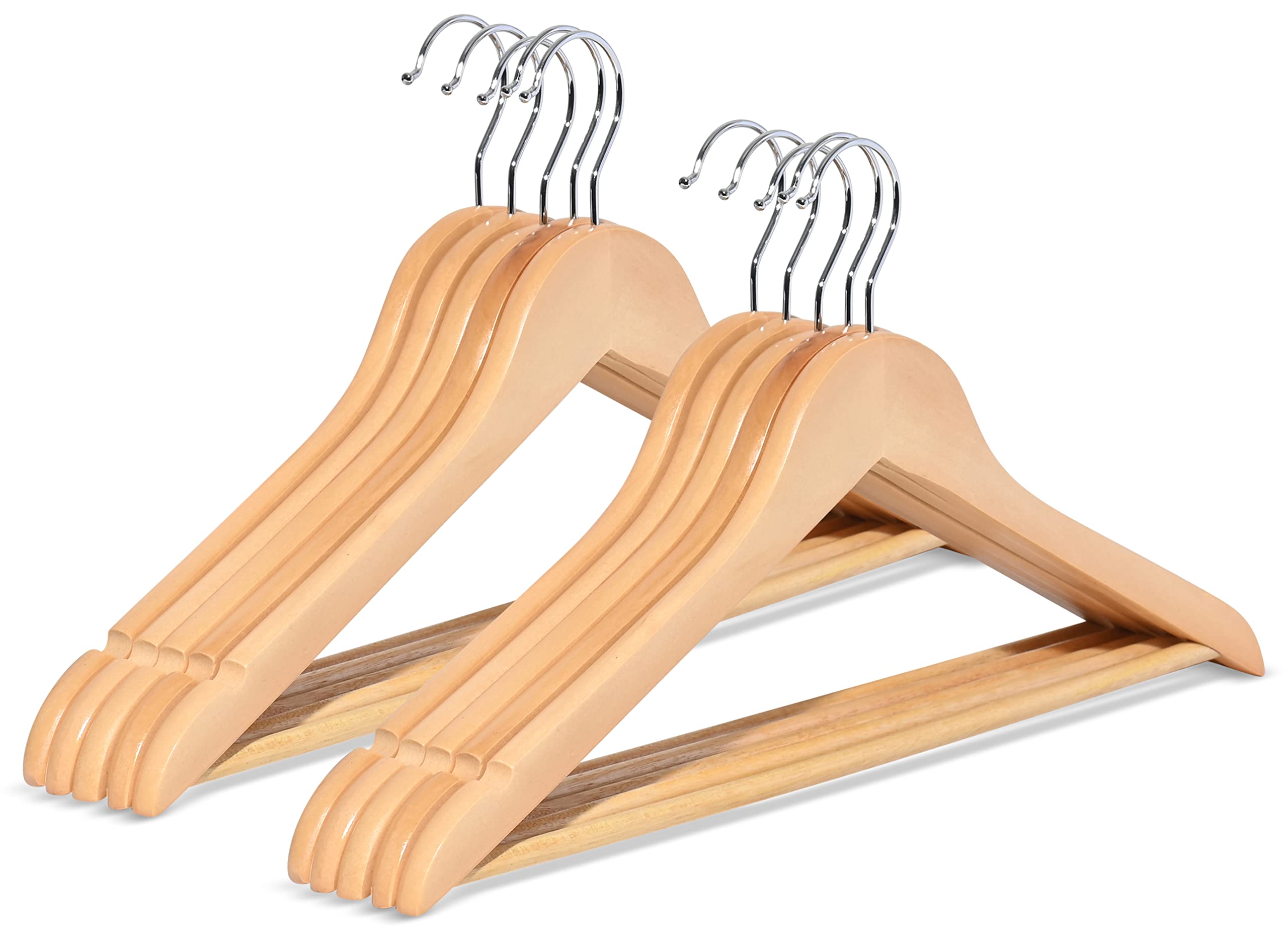 Premium 10-Piece Set of Wooden Hangers - Durable & Elegant Closet Organizers for Home and Wardrobe Enhancement (Natural)