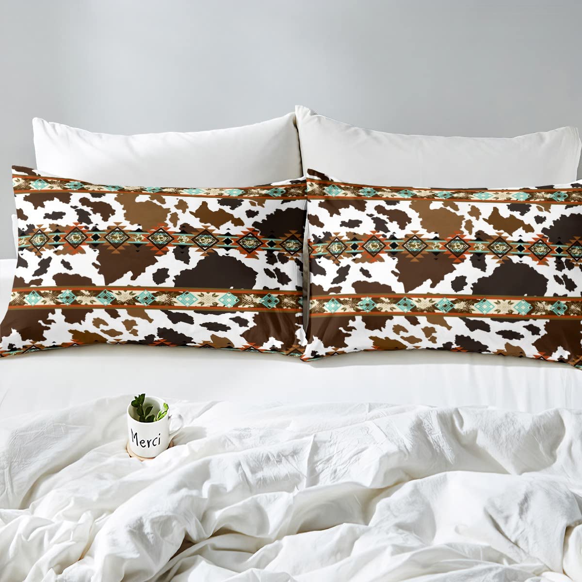 Erosebridal Cowhide Comforter Cover Brown Highland Cow Print Duvet Cover,Western Bedding Sets Queen Exotic Aztec Bed Set,Farmhouse Wild Animals Longhorn Skin Room Decor Cowboys Gifts for Men