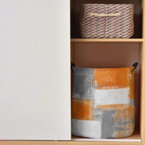 Orange Grey Oil Painting Laundry Basket 16.5"x17" Waterproof Laundry Hamper, Burnt Orange Geometric Abstract Art Collapsible Toys Blankets Storage Baskets Clothes Hamper for Bedroom Living Room