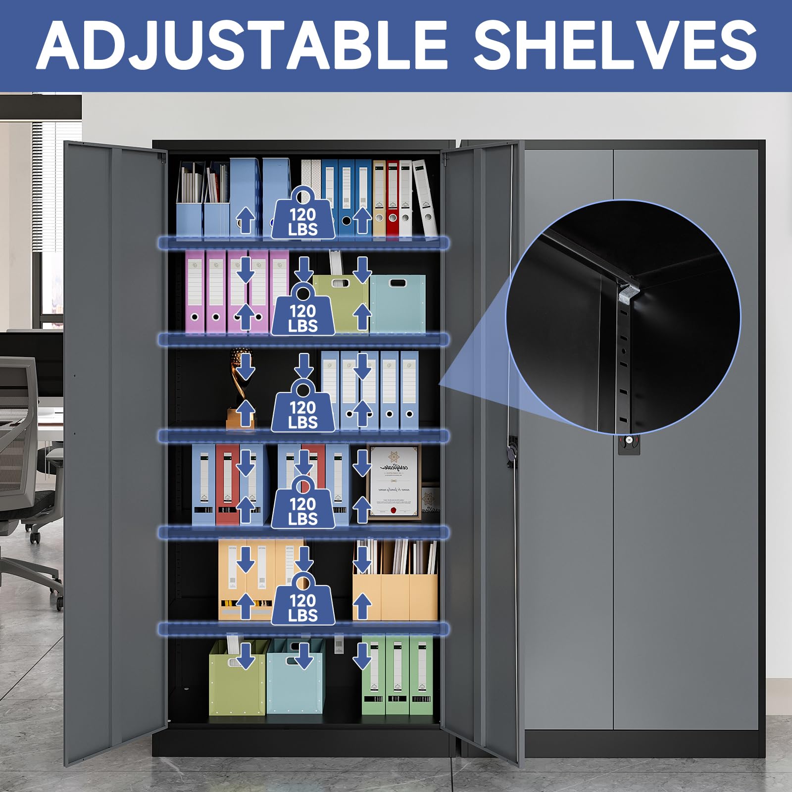 Anxxsu Metal Storage Cabinet with 2 Doors and 4 Adjustable Shelves, 71" Steel Locking Garage Tool Utility Cabinets for Office, Home,School,Kitchen