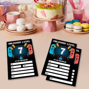 QUPT 20 Video Game Birthday Party Invitations with Envelopes, 7th Birthday Party Invitations cards - Fill in The Blank Birthday Party Invites