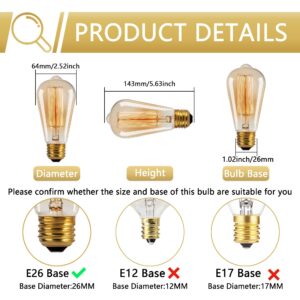 Figame ST64 Edison Bulb 60W 6 Packs, 110-130 Volts, E26/E27 Base Dimmable, Retro Edison Bulb 6 Packs, 2200k Amber Warm Yellow, Decorative Antique Filament Bulb Household Lighting Fixtures