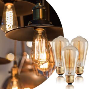 Figame ST64 Edison Bulb 60W 6 Packs, 110-130 Volts, E26/E27 Base Dimmable, Retro Edison Bulb 6 Packs, 2200k Amber Warm Yellow, Decorative Antique Filament Bulb Household Lighting Fixtures