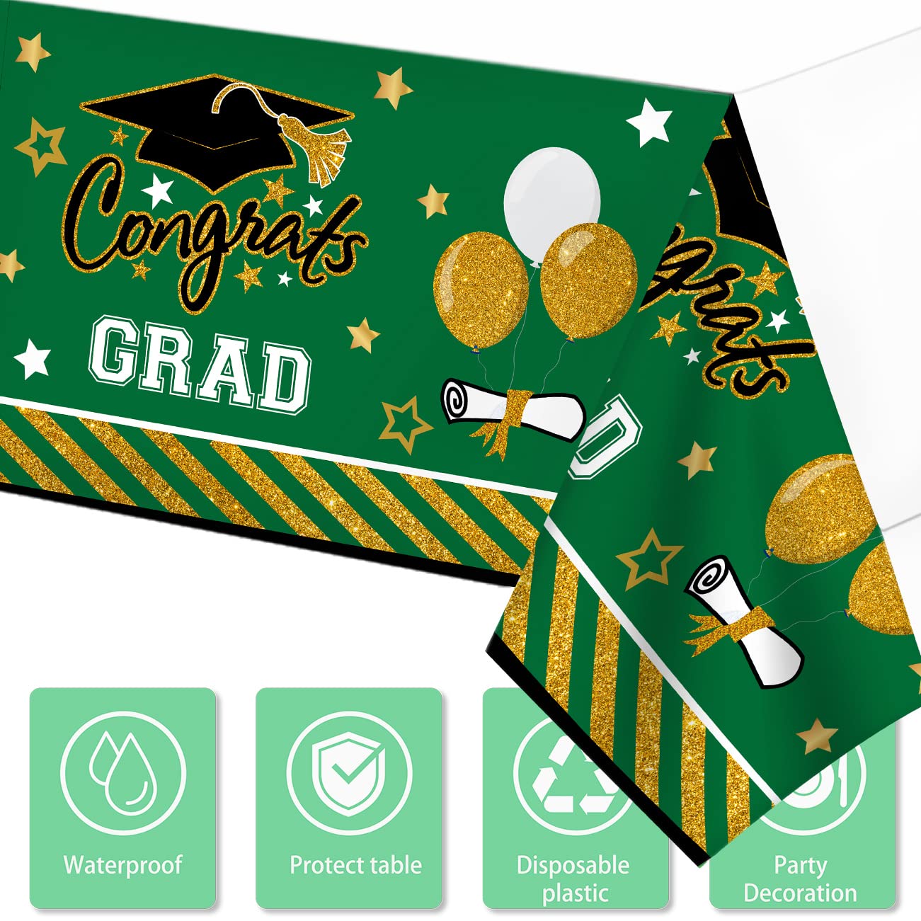 Green Graduation Plates and Napkins Class of 2025 Congrats Grad Decoration Serve 20 Guests Tableware Disposable Plates, Cups, Napkins, Tablecloth, Toppers and Banner for College High School (Green)