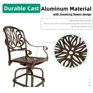 VIVIJASON 2-Piece Patio Swivel Bar Stools, All-Weather Cast Aluminum Bar Height Bistro Chairs with Seat Cushion, Outdoor Furniture Bar Dining Chair Set for Deck, Lawn, Garden, Backyard, Antique Bronze