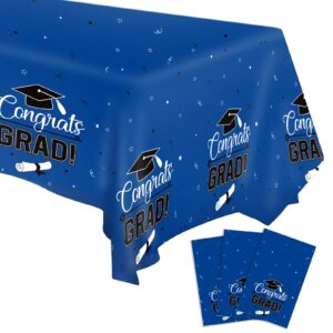 sanbada 3 pieces graduation tablecloth, 2024 graduation party supplies, graduation party decorations 2024, graduation table decorations 2024, large size plastic tablecloth 108” x 54” (blue)