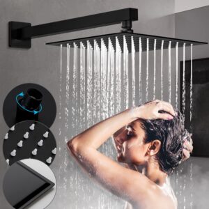 Qomolangma 10 inch Rain Shower System, Black Shower Faucet Set with Pressure Balance Valve, Wall Mounted 2-Functions Bathroom Shower Systems with Rain Shower and Handheld Spray Shower Trim Included