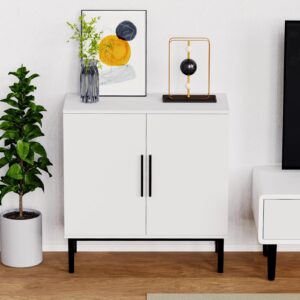 REHOOPEX Storage Cabinet, Modern Accent Buffet Cabinet, Free Standing Sideboard and Buffet Storage with Door, Wood Buffet Sideboard for Bedroom, Living Room, Kitchen or Hallway (1, White)