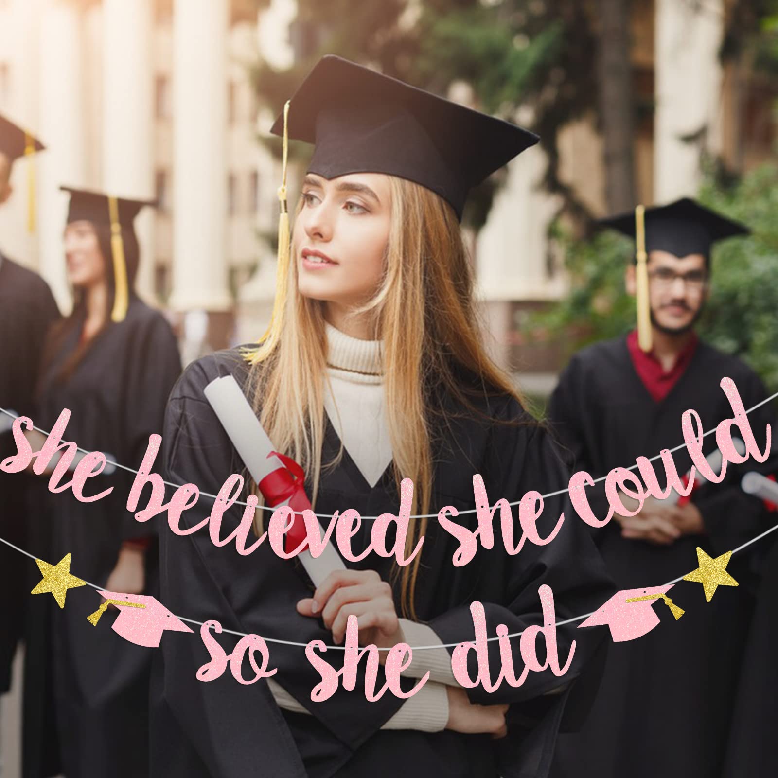 She Believed She Could So She Did Banner Graduation Party Decorations 2024 College Graduation Decorations She Believed She Could Party Decor (rose gold)