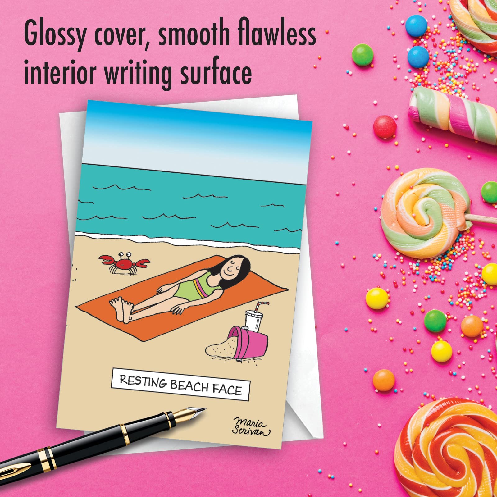 NobleWorks - Funny Birthday Greeting Card with 5 x 7 Inch Envelope (1 Card) Bday Beach Face C10279BDG