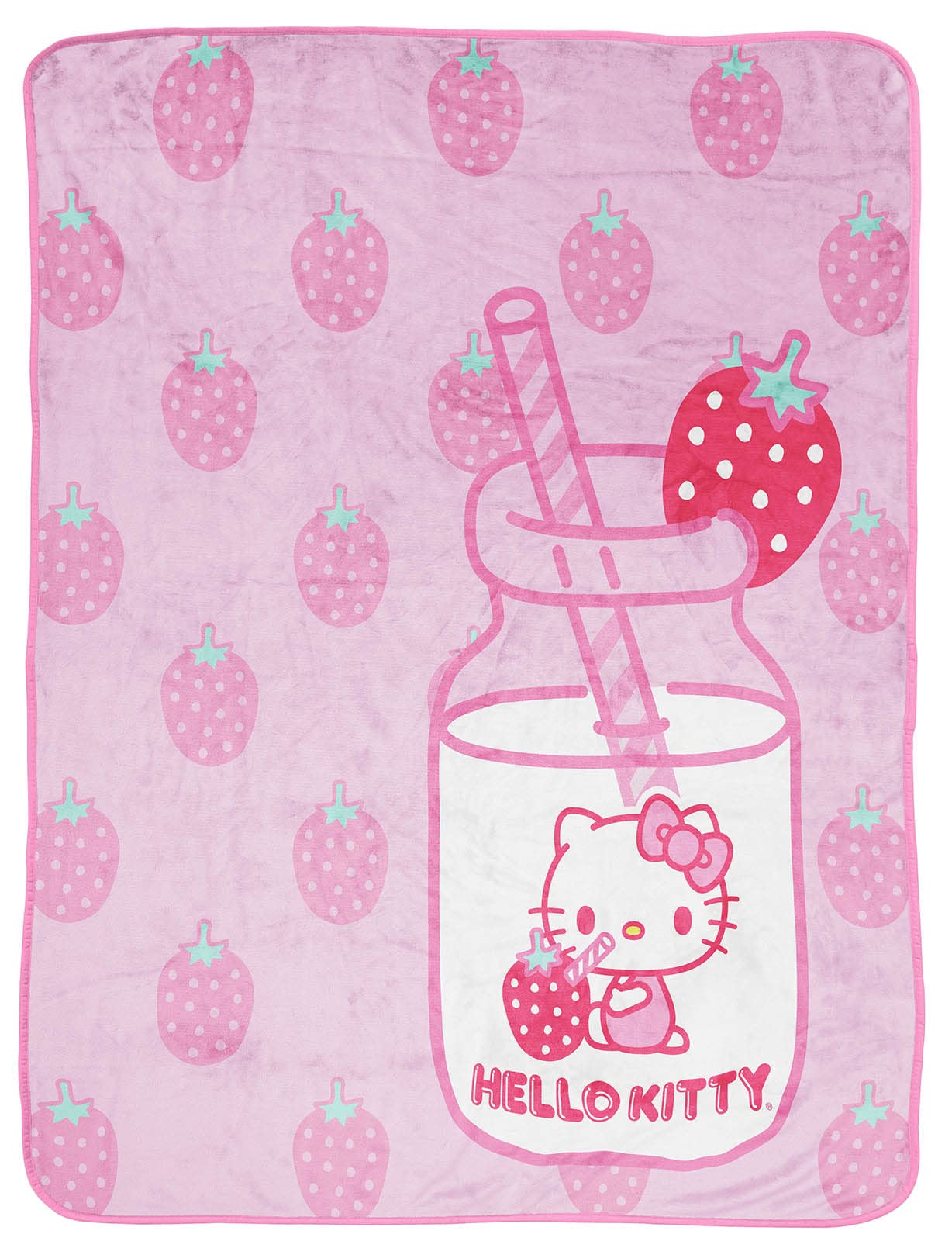 Hello Kitty Strawberry Milk Throw Blanket - Measures 46 x 60 inches, Kids Bedding Features Kitty White - Fade Resistant Super Soft Fleece (Official Hello Kitty Product)